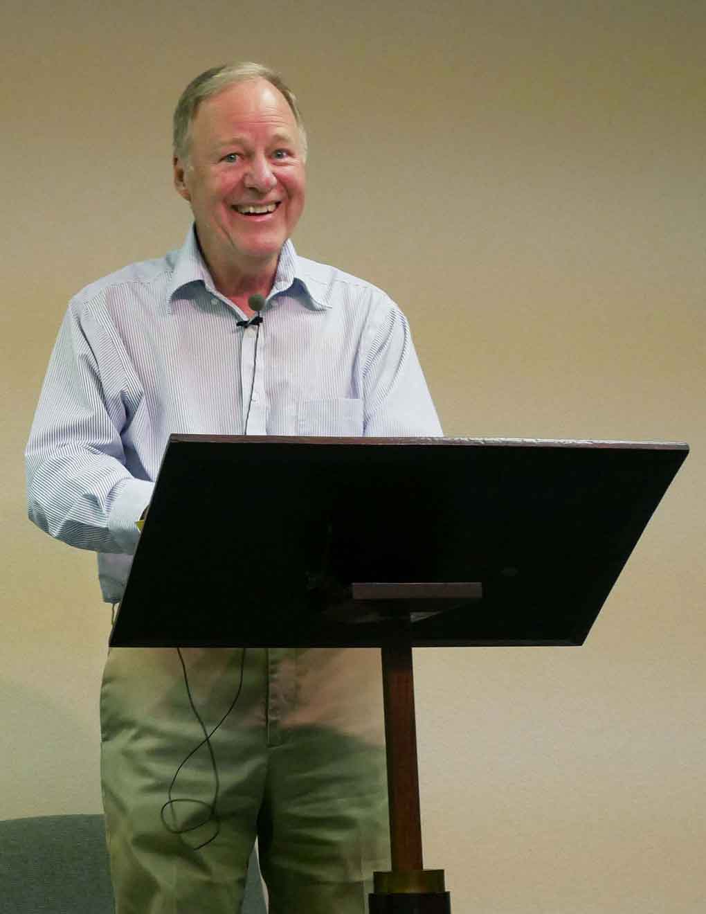 Board President, Edward J. Burlbaw, PhD, giving the message during Sunday Service. He frequently includes science with spirituality in his messages.